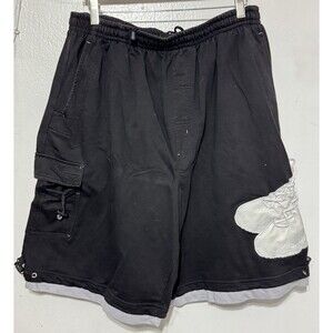 Raw Blue Cargo Shorts Black XL 3D Sneaker Patch Hip Hop Y2K Streetwear Rare